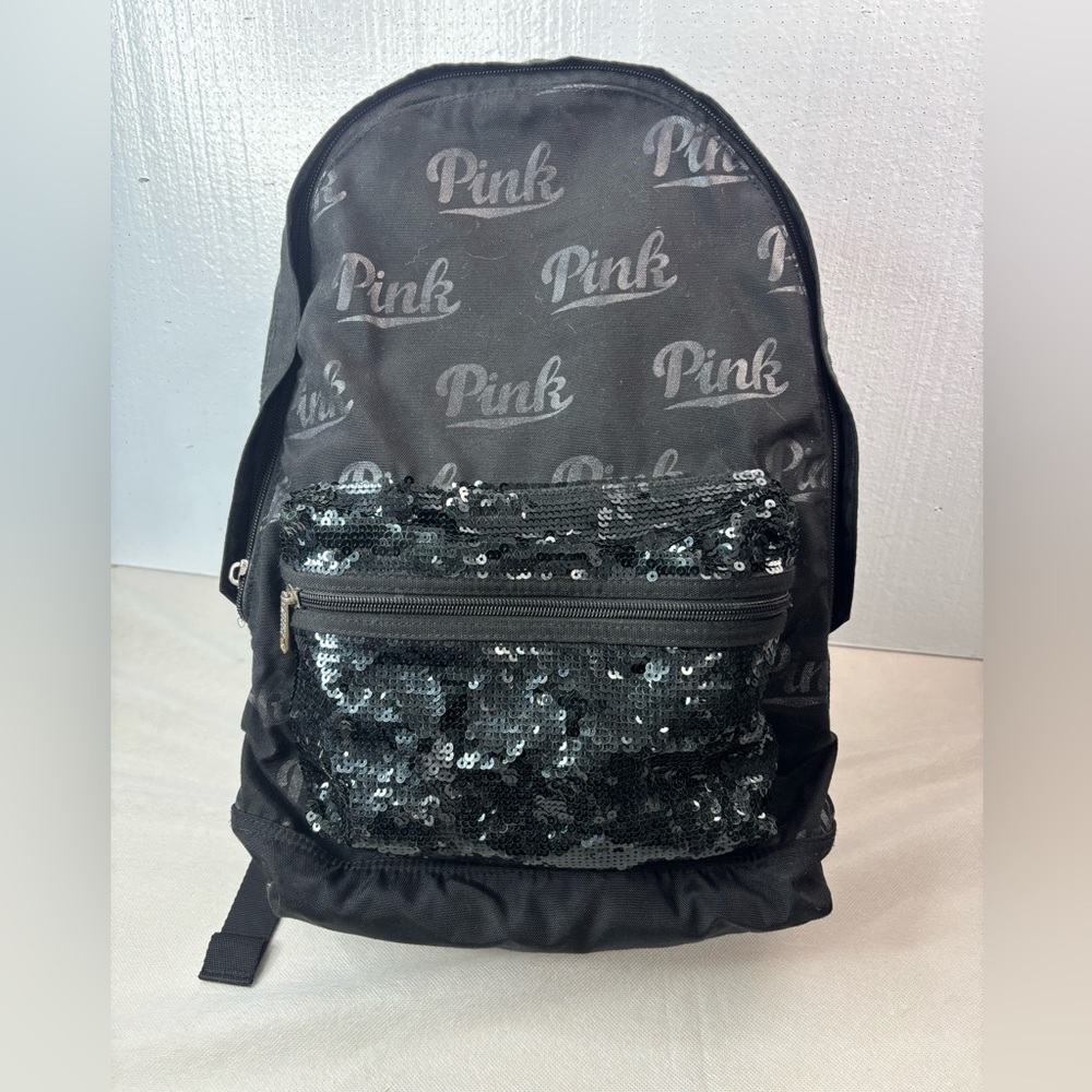 PINK Victoria's Secret Silver Sequin Backpack in Black